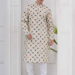 Sethukrishna Men Mandarin Collar Printed Regular Kurta & Churidar Pyjama With Nehru Jacket image 5