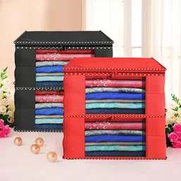 Kuber Industries Black & Red 4 Pieces Printed Foldable Multi Utility Organisers-43