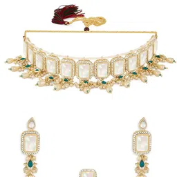Zaveri Pearls Gold Plated Stone Studded & Beaded Jewellery Set With Ring-image-78
