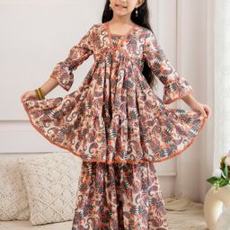 Cutiediva Girls Floral Printed Regular Thread Work Kurta with Sharara & With Dupatta image 5