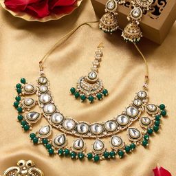 Zaveri Pearls Gold-Plated Stone Studded & Beaded Jewellery Set-40