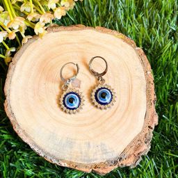 DressBerry Stainless Steel Stones Studded Evil Eye Sunflower Quirky Shaped Hoop Earrings-image-69
