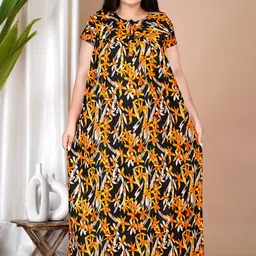 Rapariga Women Printed Round Neck Pure Cotton Maxi Nightdress-picture-56