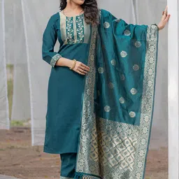 Siya Fashion Floral Yoke Design Straight Kurta With Trouser & Dupatta-32