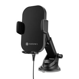 Black Portronics Clamp 3 car Mobile Holder with wireless car charger & 360-degree rotational-image-14