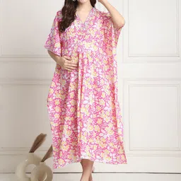 Secret Wish Printed Pure Cotton Maternity Kaftan Dresses-image-39