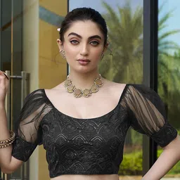 HERE&NOW Embroidered Puff Sleeved Saree Blouse-image-25