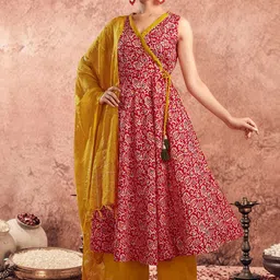 KALINI Women Ethnic Motifs Printed Angrakha Kurta with Palazzos & With Dupatta-image-6