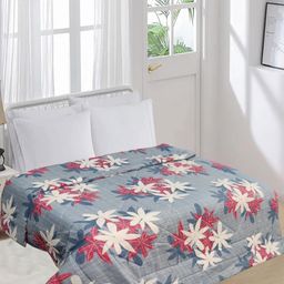 Aura Blue & Red Floral Printed Microfiber AC Room 300 GSM Double Bed Comforter-image-80