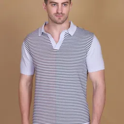 Dzant Men Striped Polo Collar Pure Cotton Flyknit T-shirt-image-20