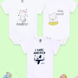 The Mom Store Infants Pack Of 3 Printed Pure Cotton Bodysuits-image-72