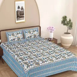 VANI E Blue & White Printed Pure Cotton 180TC King Bedsheet Set- 2.28 m x 4.57 m-7