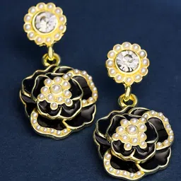 Yellow Chimes Gold Plated Floral Shaped Drop Earrings-16