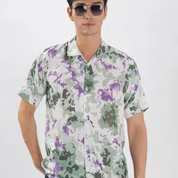 Vestirio Camouflage Printed Cuban Collar Relaxed Shirt-image-79