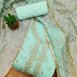 LeeliPeeri Designer Floral Embroidered Chanderi Silk Unstitched Dress Material-image-96