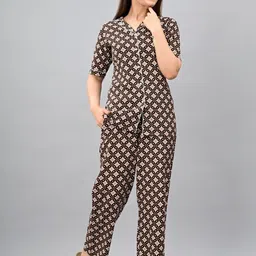 Mintmarie Women Floral Printed Lapel Collar Night suit-picture-24