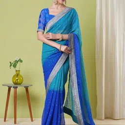 HI FI NX Woven Design Zari Poly Georgette Banarasi Saree-image-61