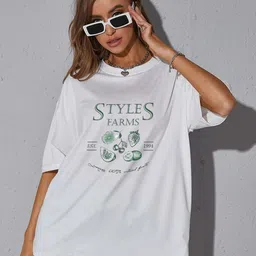 Slenor Women Graphic Printed Round Neck Oversized T-shirt-picture-20