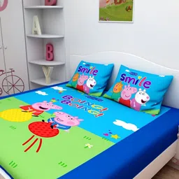 Athom Living Blue & Red Printed 180 TC Cotton Queen Bedsheet Set 2.70 m x 2.70 m-image-79