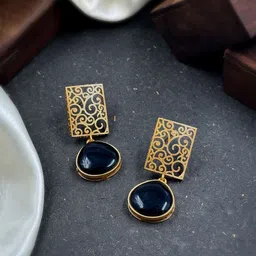 NAMAN ARTS Gold Plated Artificial Stones Studded Oxidised Square Shaped Drop Earrings-image-82