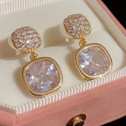 SZN KoreanEarring379 Gold-Plated Contemporary Shaped Artificial Stone Drop Earrings-91
