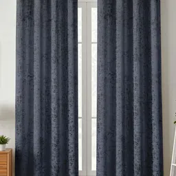 Aura Blue Abstract Printed Velvet Room Darkening Window Curtain-picture-8
