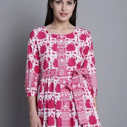 Merira Women Floral Jaipuri Printed Waist Tie-Ups Round Neck Cotton Peplum Top-image-61