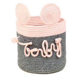 Ariya Storage Basket Pink & Grey Cotton Blend Multipurpose Toy Organizer-52