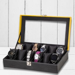 ZENWOOD Black And Yellow 12 Slots Watch Organiser Box-43