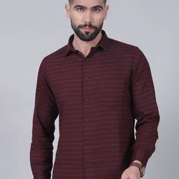 Cantabil Men Original Fit Horizontal Striped Spread Collar Cotton Casual Shirt-image-99