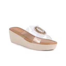 FAUSTO Women Open Toe Transparent Strap with Ring Buckle Height Enhancer Slip On Wedges-48