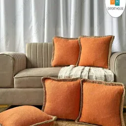 EXPORT HOUSE Rust 5 Pieces Solid Cotton Square Cushion Covers-7