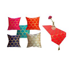 Pink Parrot Jacquard table runner & cushion covers-image-36
