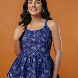 FERANOID Women Abstract Printed Cotton Peplum Top-image-7