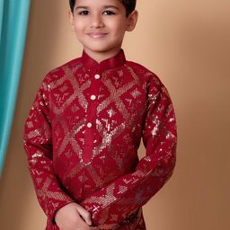 NFC CREATION Boys Embroidered Regular Sequinned Dupion Silk Kurta with Dhoti Pants image 2