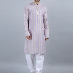 Arch element Men Striped Mandarin Collar Regular Straight Knee Length Kurta-picture-50
