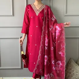KALINI Floral Embroidered Kurta with Trousers & Dupatta-image-20
