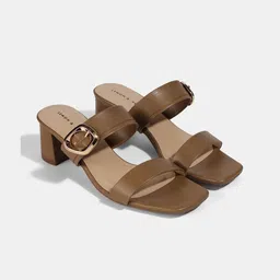LEMON & PEPPER Solid PU Work Buckles Block Sandals Heels-18