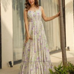 CORSICA Women Floral Print Fit & Flare Maxi Dress-image-6