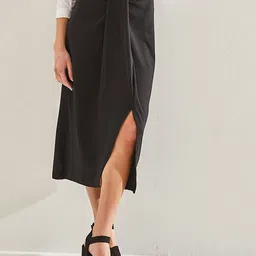 BIANCO LUCCI Pencil Polyester Solid Midi Skirt-80