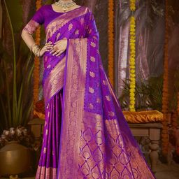 SANGAM PRINTS Woven Design Zari Silk Blend Tussar Saree-image-92