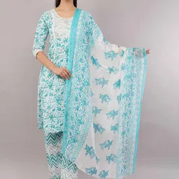 JIDI FASHION Women Floral Printed Sequinned Pure Cotton Kurta with Salwar & Dupatta-31