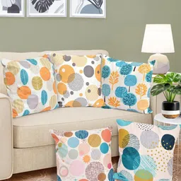 Myntra Elegant Homes White & Blue 5 Pieces Geometric Velvet Square Cushion Covers-38