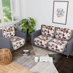 Myntra Elegant Homes White & Brown Printed Velvet Sofa Cover-image-22