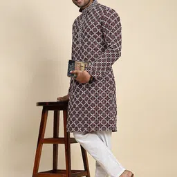 Pro-Ethic STYLE DEVELOPER Men Ethnic Motifs Printed Regular Sequinned Pure Cotton Kurta with Pyjamas image 5