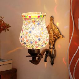 Devansh White & Blue Textured Metal Traditional Wall Lamp-17