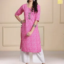 HERE&NOW Selection Of 2 Leheriya Printed Round Neck Straight Kurtas-18