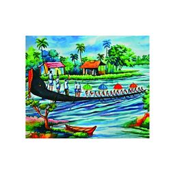 Inephos Blue And Green Village Boat Canvas Wall Art-picture-19