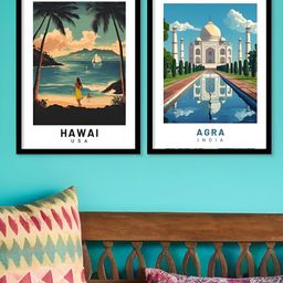Kotart White & Blue 2 Piece Travel Abstract Wooden Wall Art-picture-37
