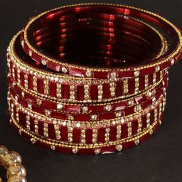 ZULKA Set Of 6 Zircon Diamonds Studded & Beaded GlassBangles image 4